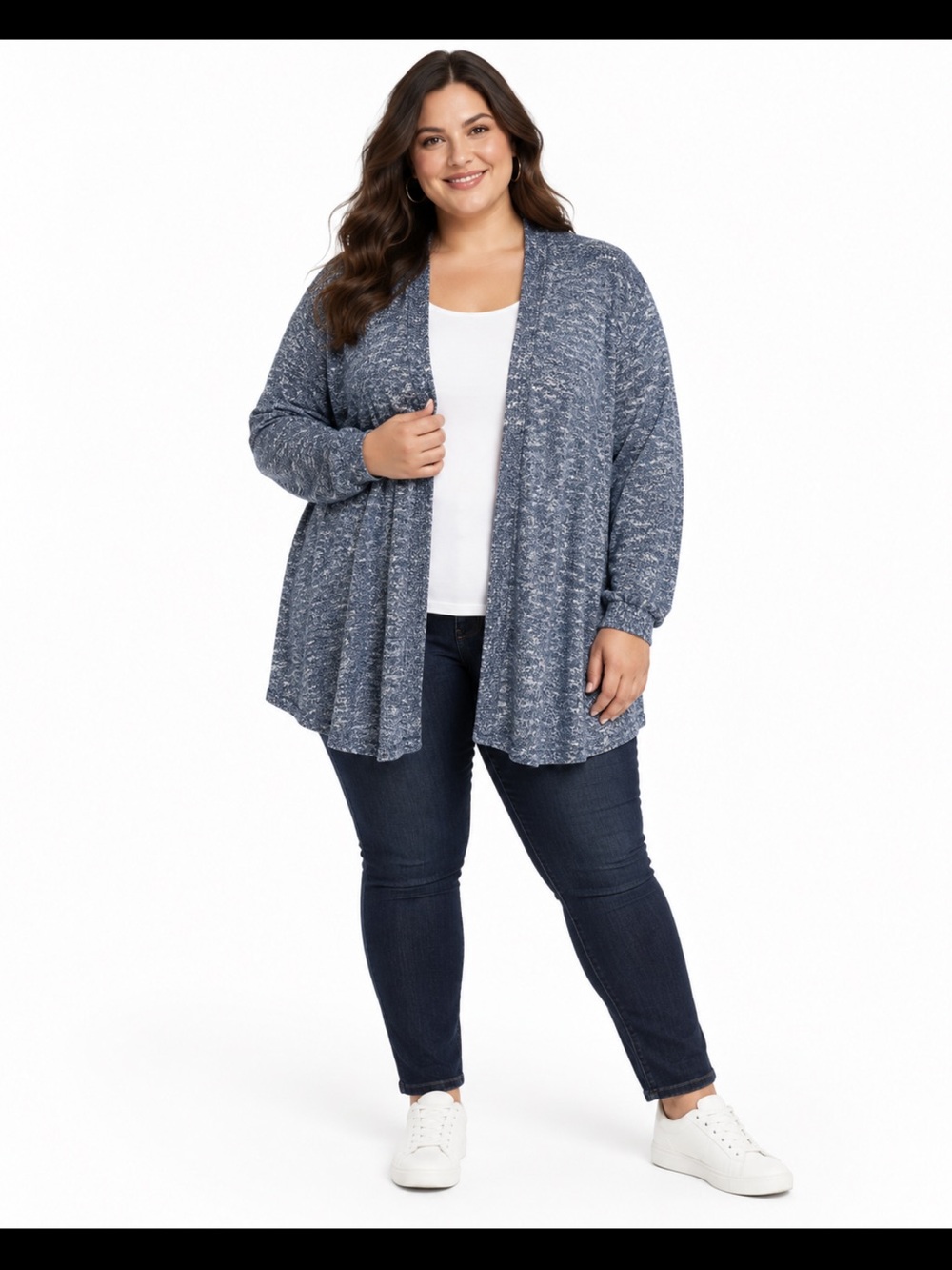 Lane Bryant 20/22 Blue Marled Open Front Cardigan Long Sleeve Plus Size
